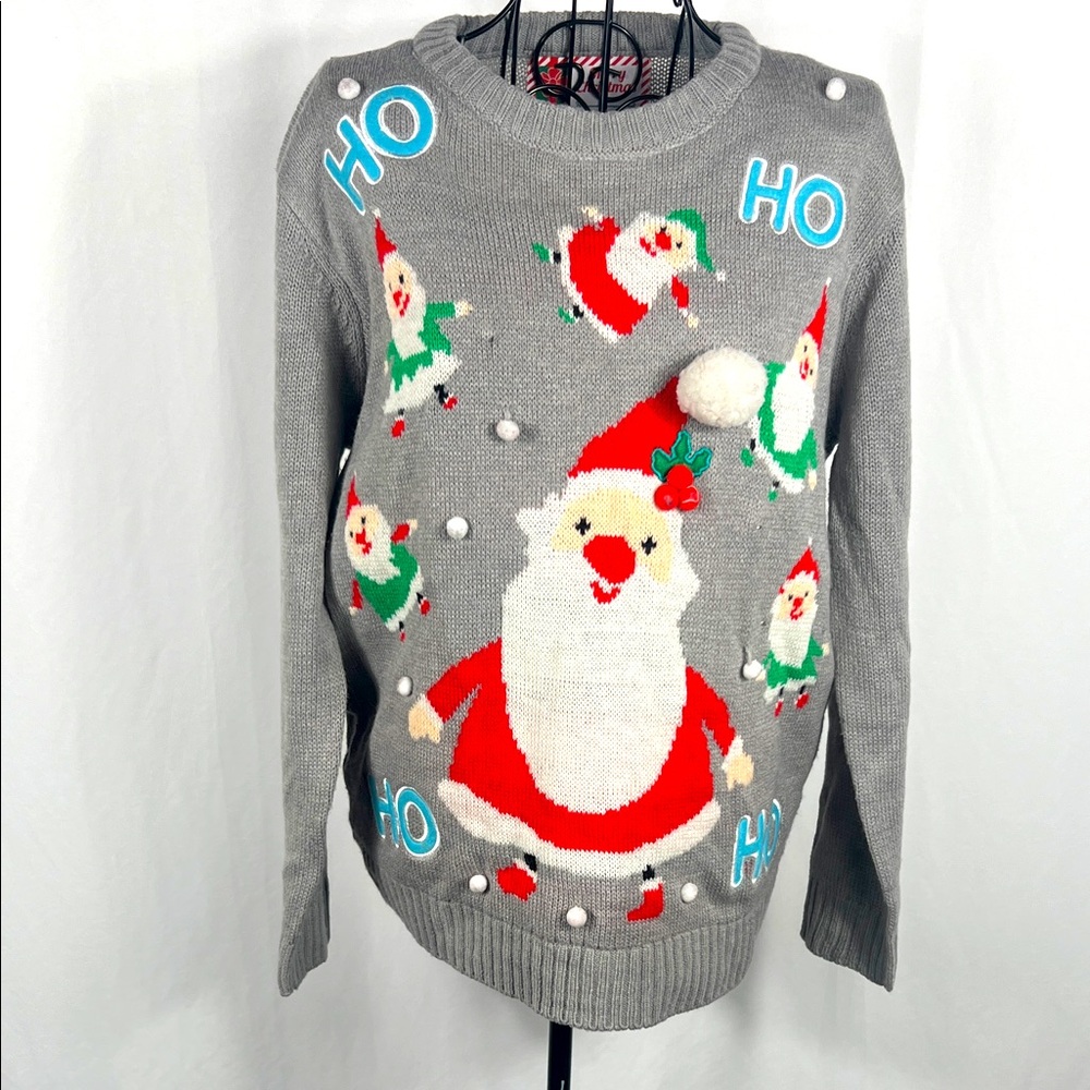 VINTAGE‎ 90’s Women’s Festive Gray Santa Ugly Christmas Sweater Small
